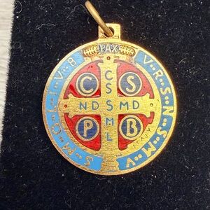 Gold Tone and Red Religious Pendant